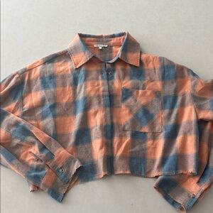 Plaid Cropped Button-Up Shirt